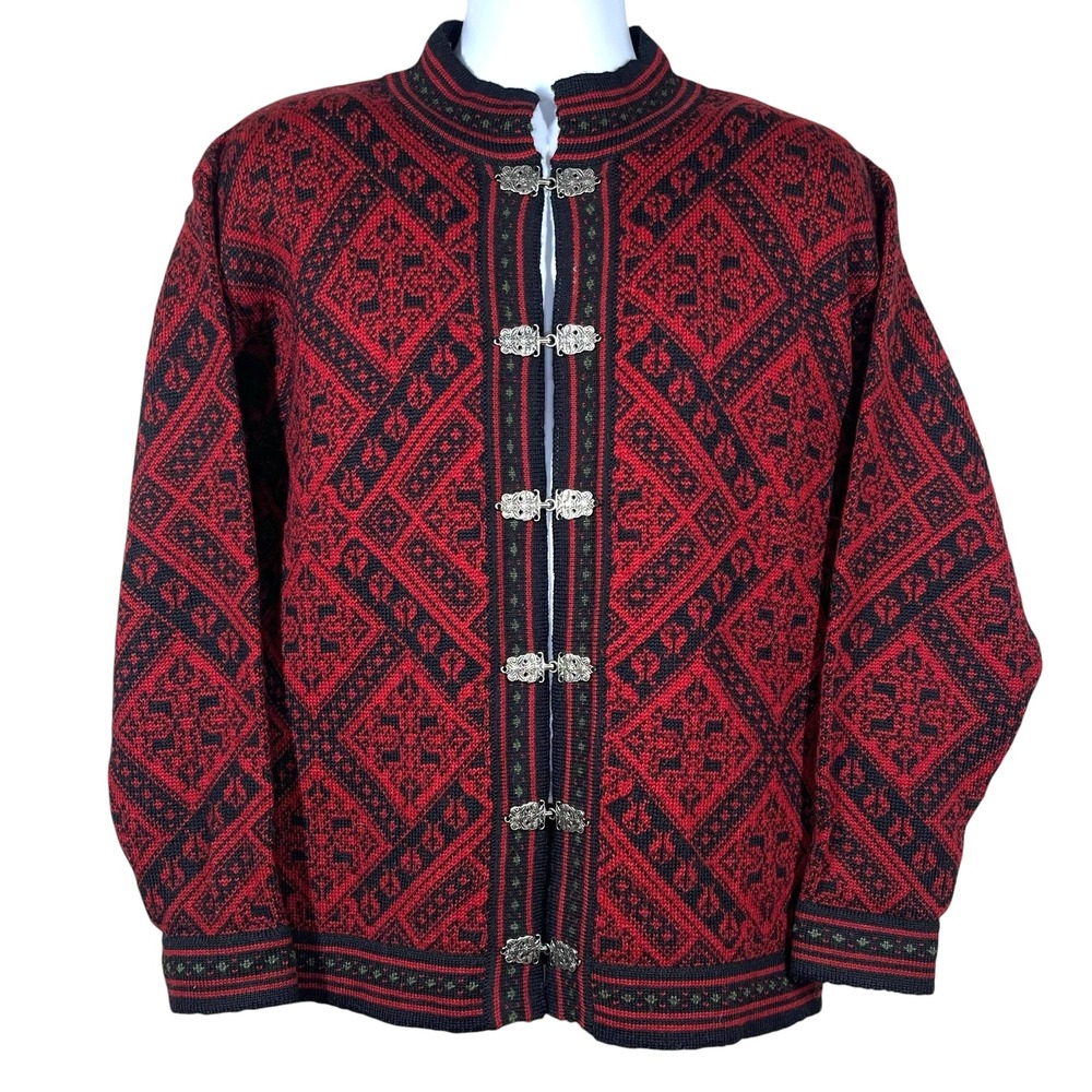 Vtg Christiania Norwegian Wool Cardigan Mens S Nordic Knit Frog Clasp Sweater